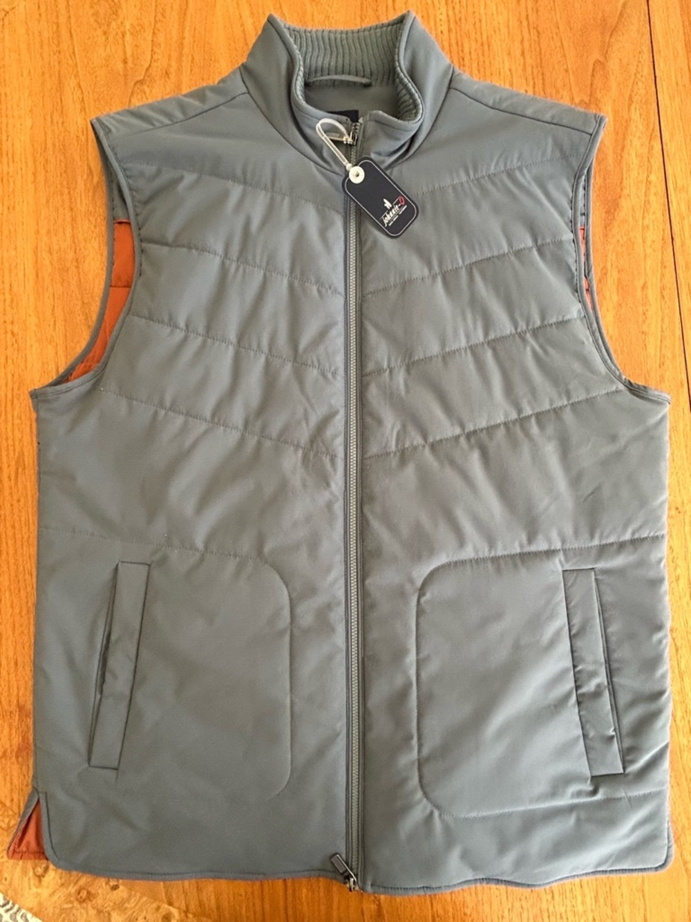 johnnie-O Men's Quilted Grey Vest with Orange Trim